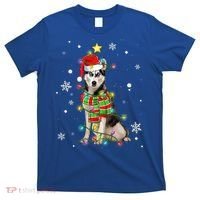 Cute Siberian Husky Dog Santa Christmas Tree Lights Xmas Gift T-Shirt thumb 0