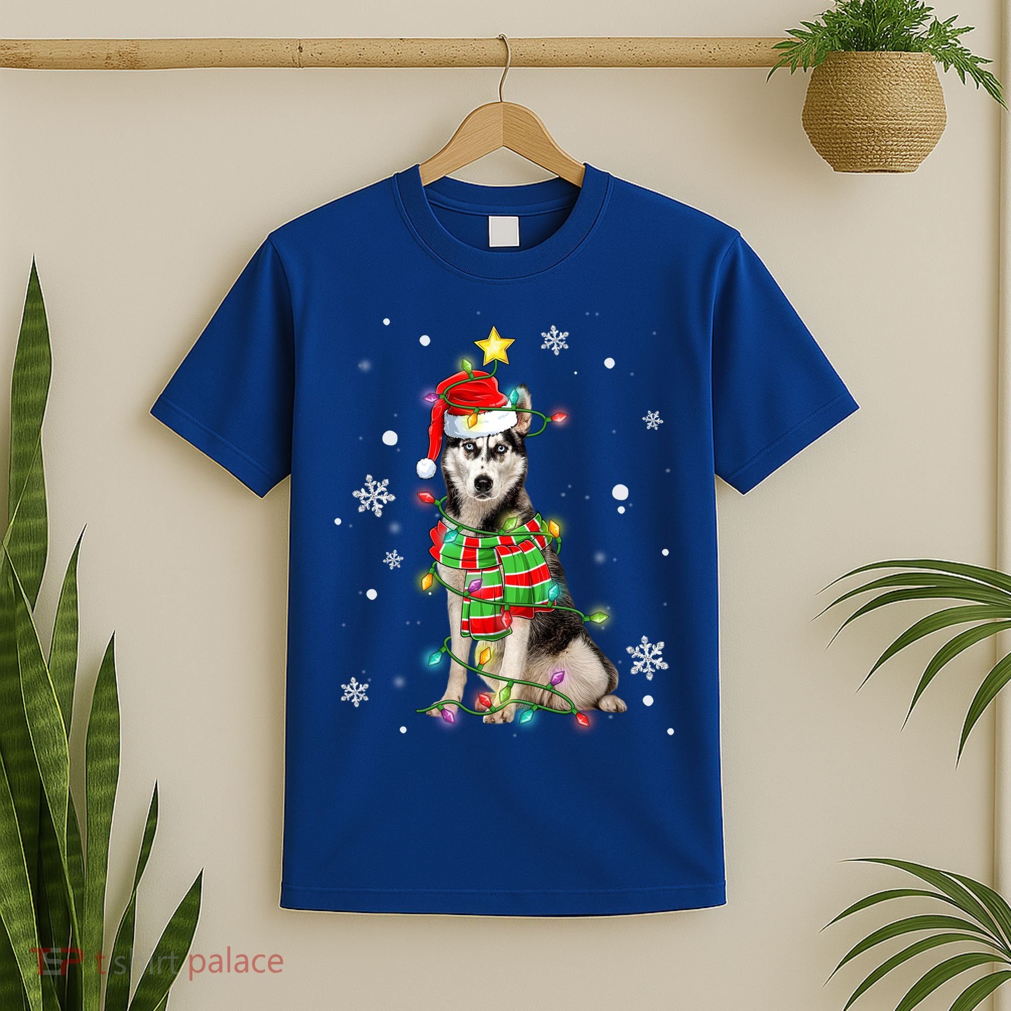 Cute Siberian Husky Dog Santa Christmas Tree Lights Xmas Gift T-Shirt