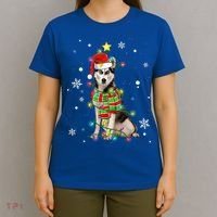 Cute Siberian Husky Dog Santa Christmas Tree Lights Xmas Gift T-Shirt thumb 4