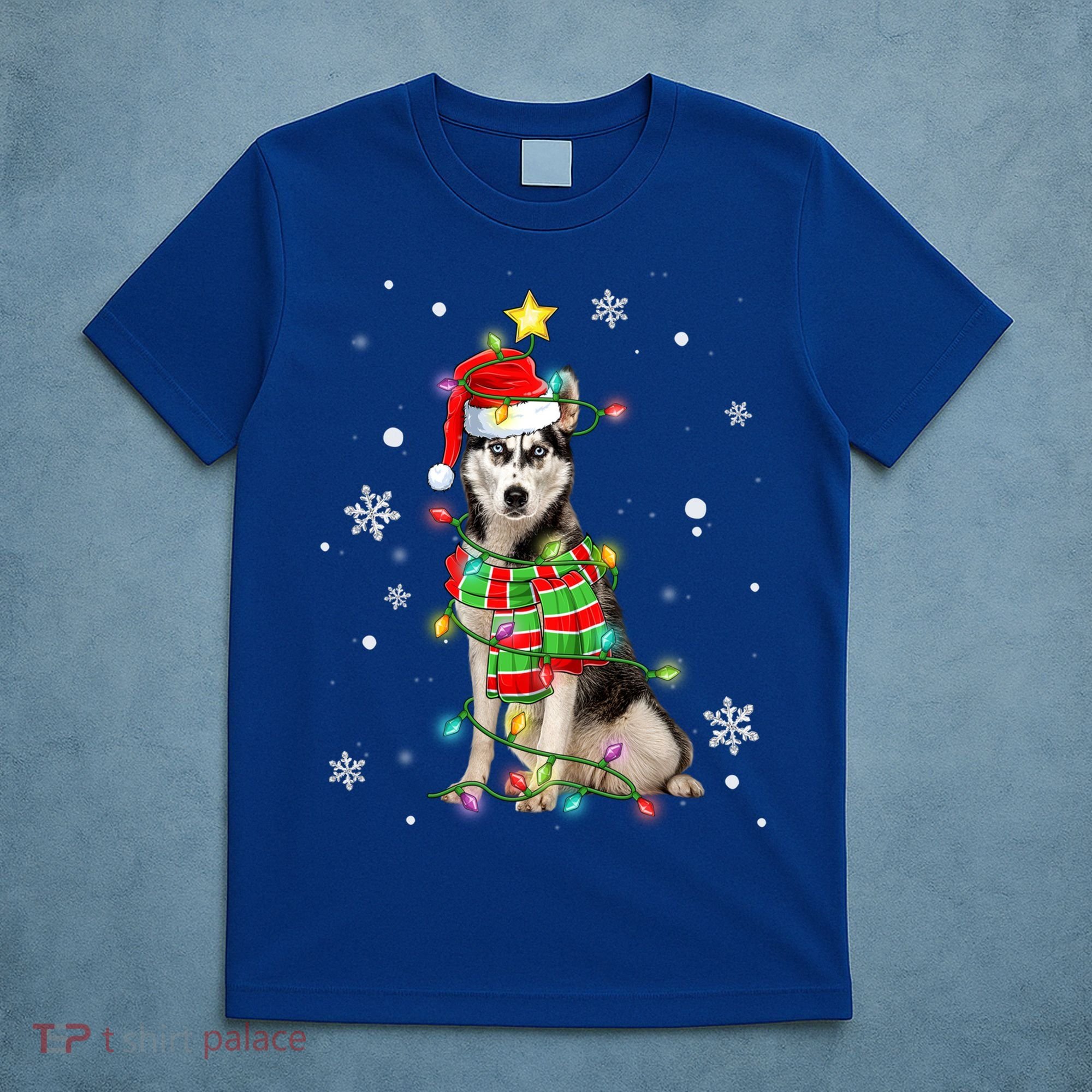 Cute Siberian Husky Dog Santa Christmas Tree Lights Xmas Gift T-Shirt