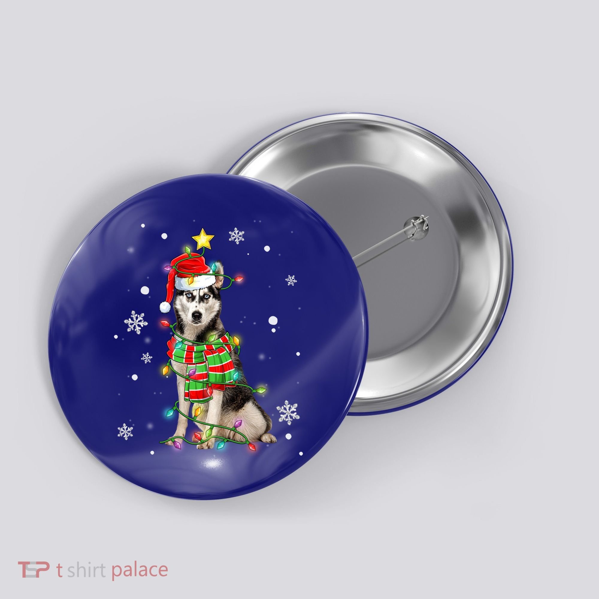 Cute Siberian Husky Dog Santa Christmas Tree Lights Xmas Gift Button