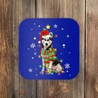 Cute Siberian Husky Dog Santa Christmas Tree Lights Xmas Gift Coaster thumb 0