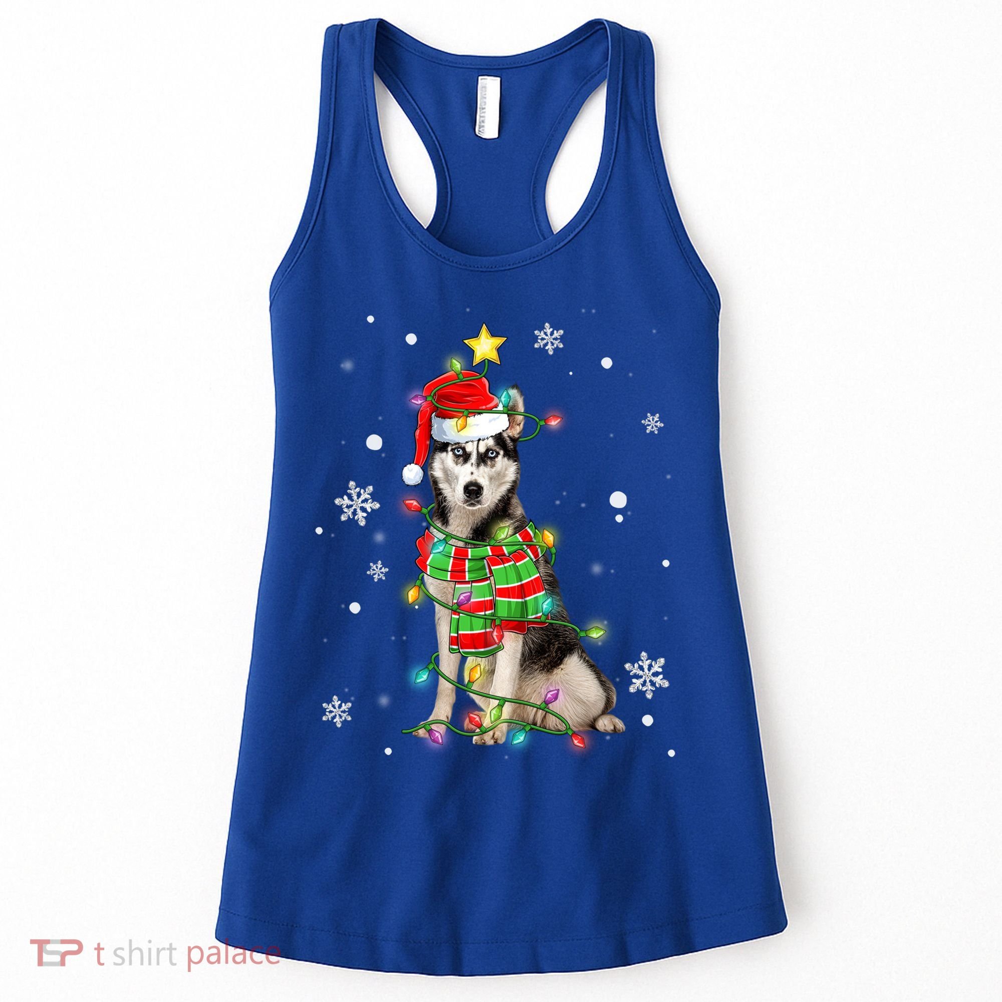 Cute Siberian Husky Dog Santa Christmas Tree Lights Xmas Gift Women's Tank Top