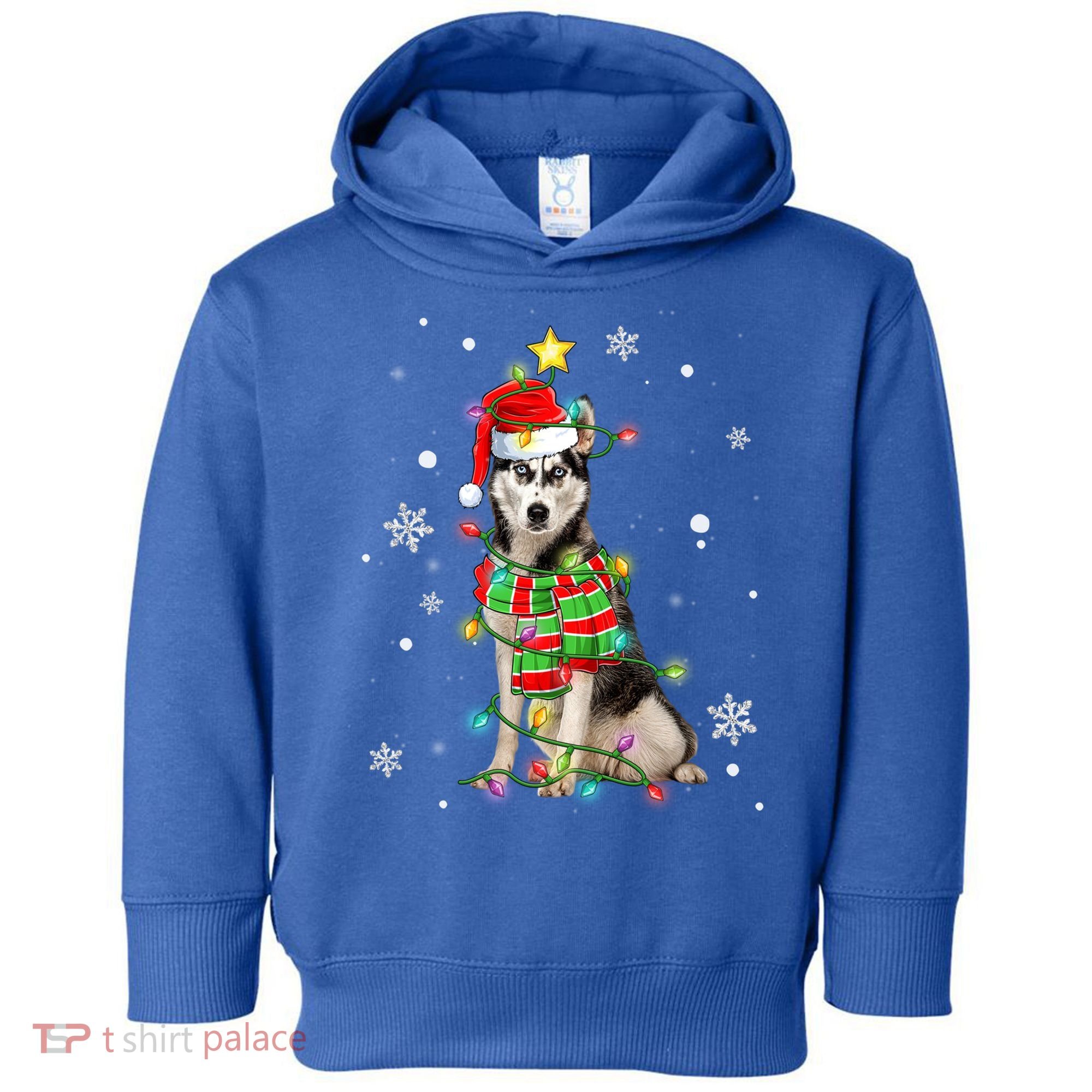 Cute Siberian Husky Dog Santa Christmas Tree Lights Xmas Gift Toddler Hoodie
