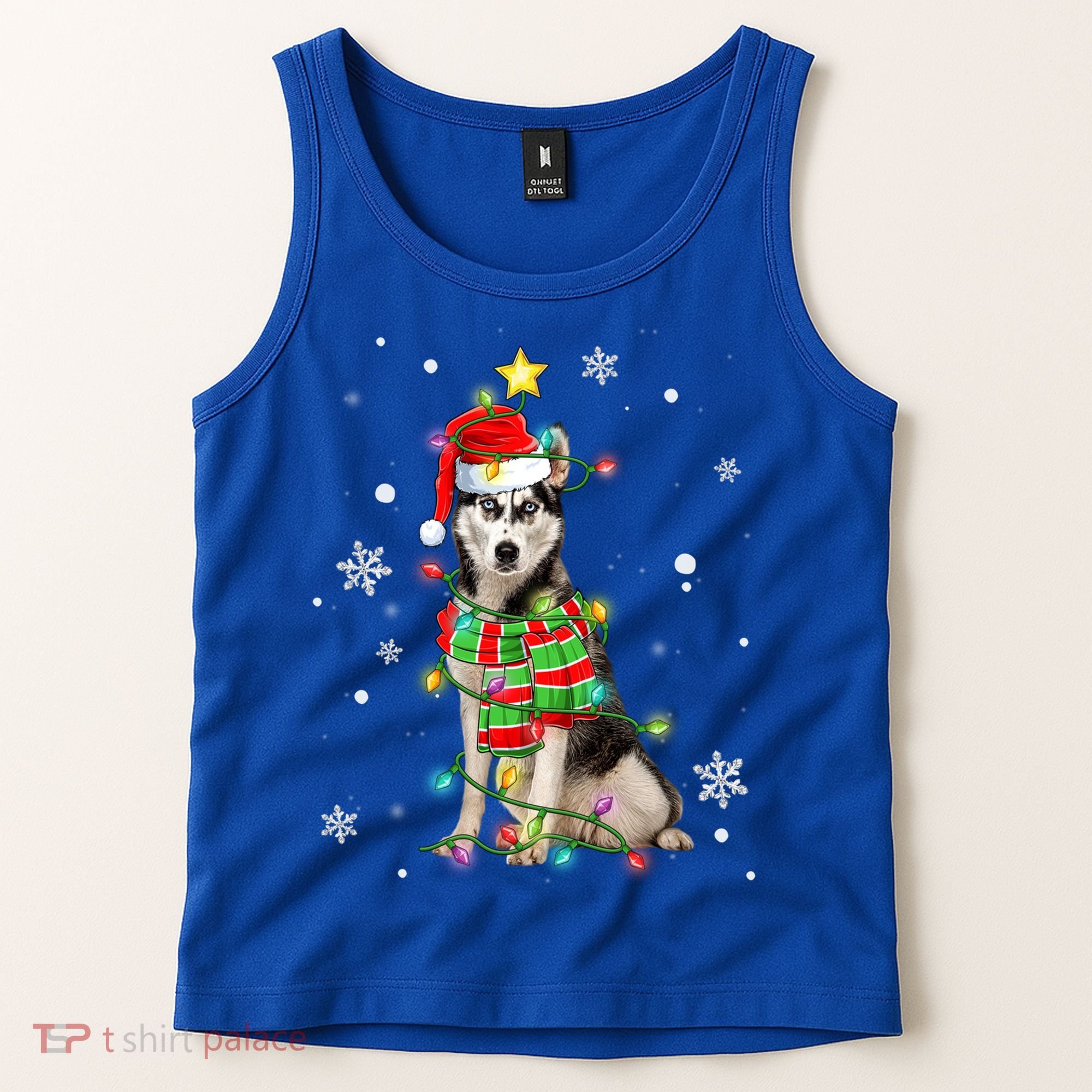 Cute Siberian Husky Dog Santa Christmas Tree Lights Xmas Gift Tank Top