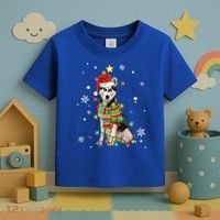 Cute Siberian Husky Dog Santa Christmas Tree Lights Xmas Gift Toddler T-Shirt thumb 3