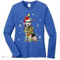 Cute Siberian Husky Dog Santa Christmas Tree Lights Xmas Gift Women's Long Sleeve Shirt thumb 0