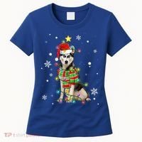 Cute Siberian Husky Dog Santa Christmas Tree Lights Xmas Gift Women's T-Shirt thumb 0