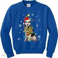 Cute Siberian Husky Dog Santa Christmas Tree Lights Xmas Gift Kids Sweatshirt thumb 0