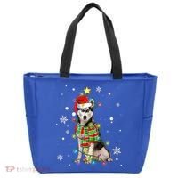 Cute Siberian Husky Dog Santa Christmas Tree Lights Xmas Gift Tote Bag thumb 0