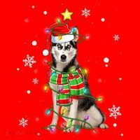 Cute Siberian Husky Dog Santa Christmas Tree Lights Xmas Gift Santa Hat thumb 1