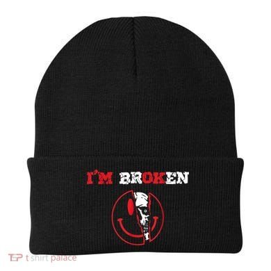 Confused Smile I'm Broken Invisible Illness I'm OK Broken Beanie