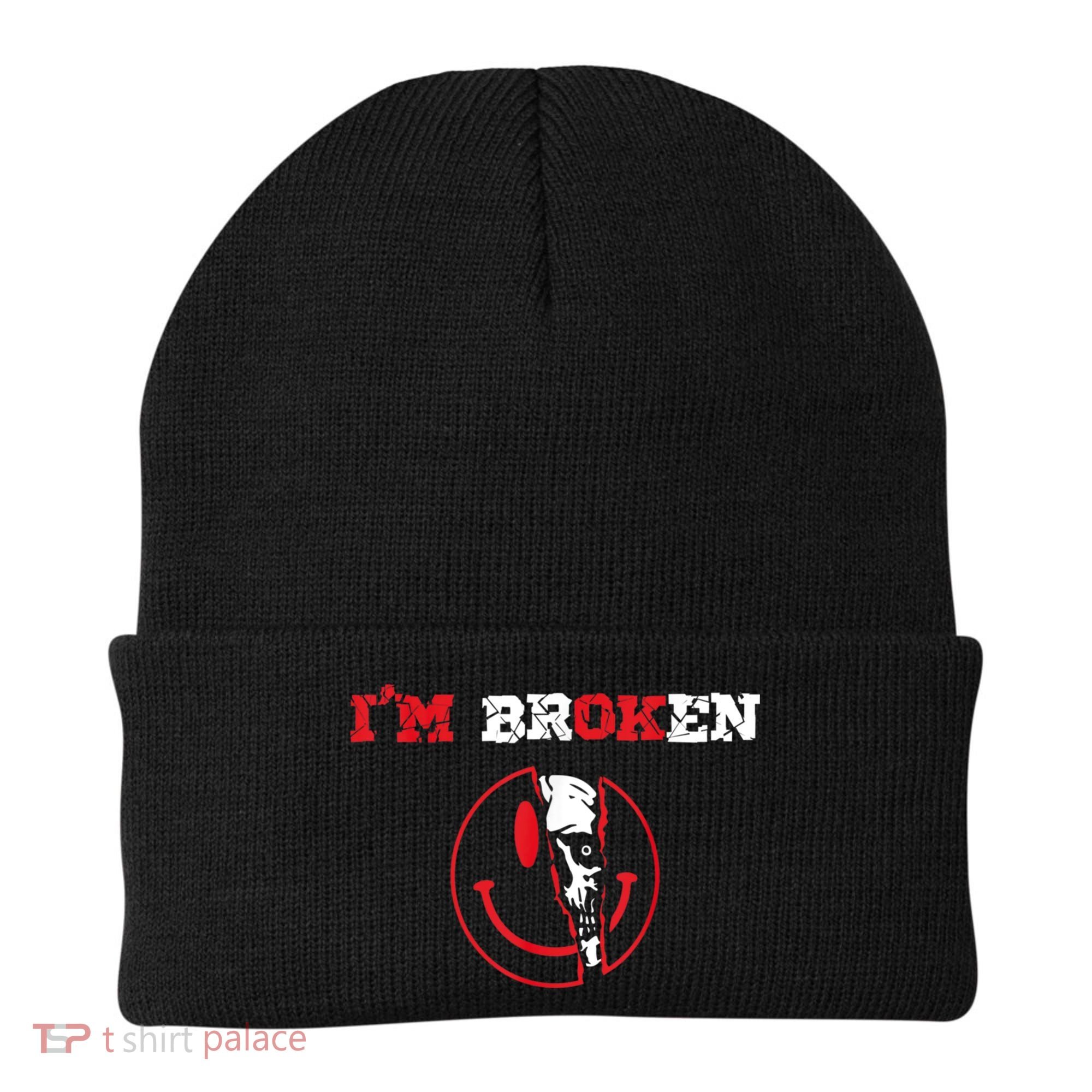 Confused Smile I'm Broken Invisible Illness I'm OK Broken Beanie