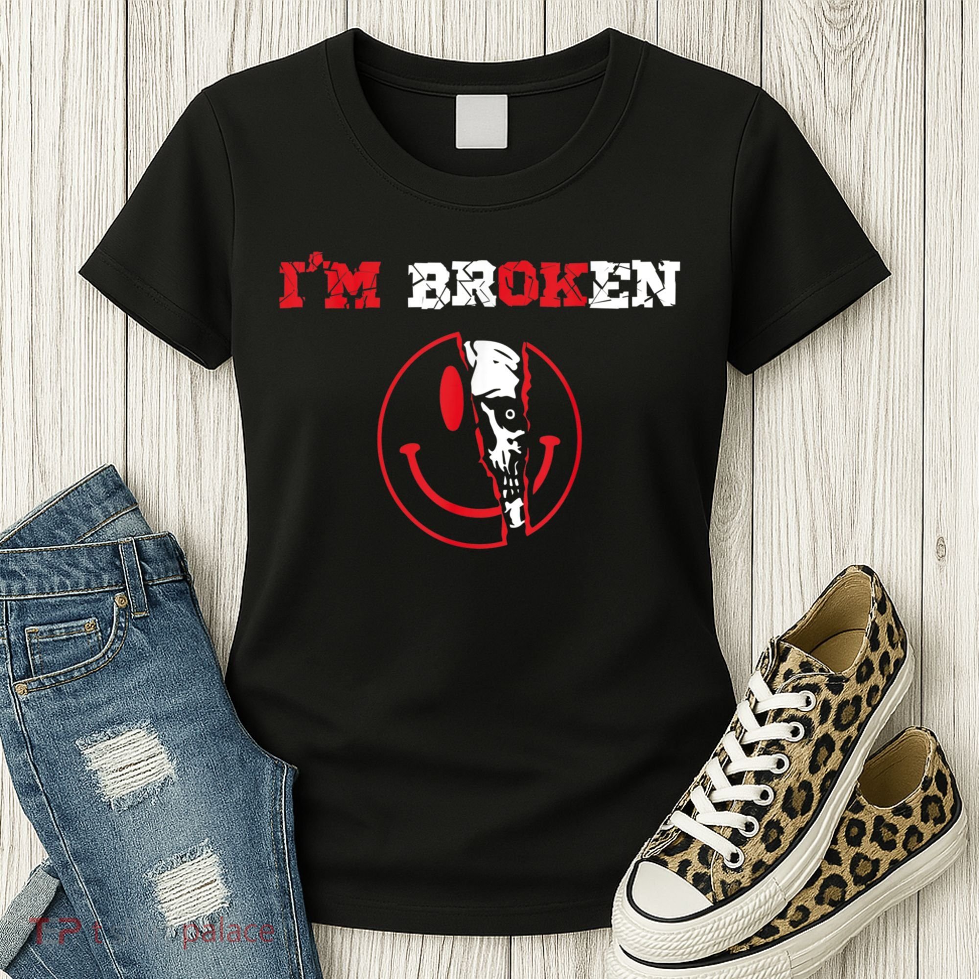 Confused Smile I'm Broken Invisible Illness I'm OK Broken Women's T-Shirt
