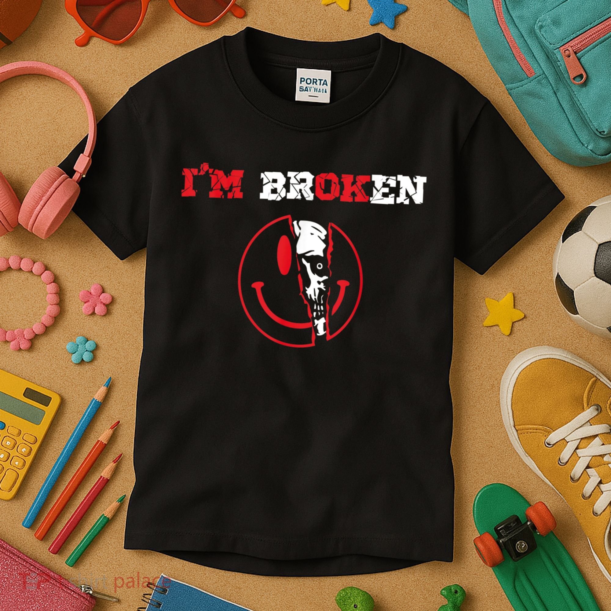 Confused Smile I'm Broken Invisible Illness I'm OK Broken Kids T-Shirt