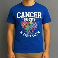 Cancer Sucks In Every Color Cancer Awareness Ribbons Warrior Gift T-Shirt thumb 3