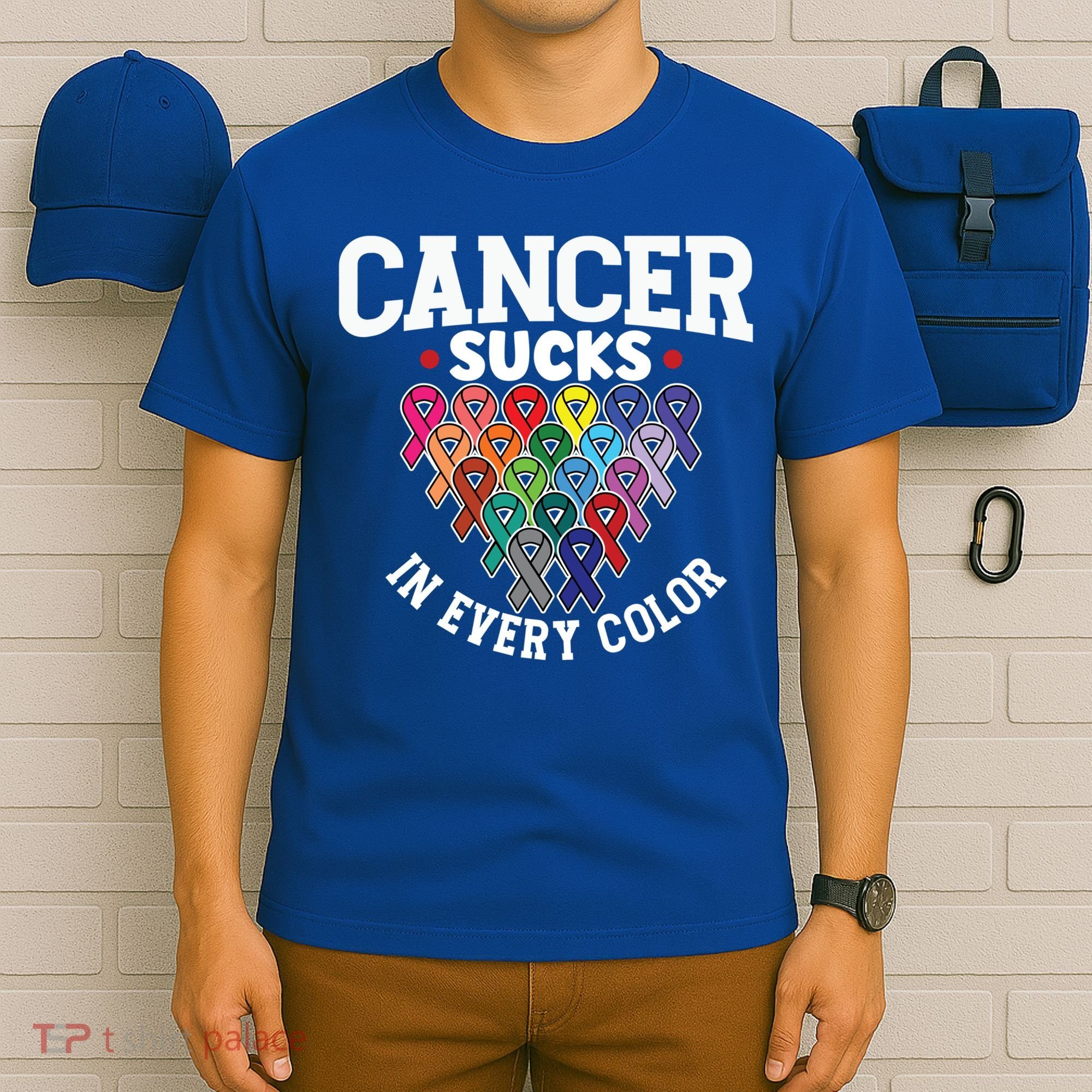 Cancer Sucks In Every Color Cancer Awareness Ribbons Warrior Gift T-Shirt