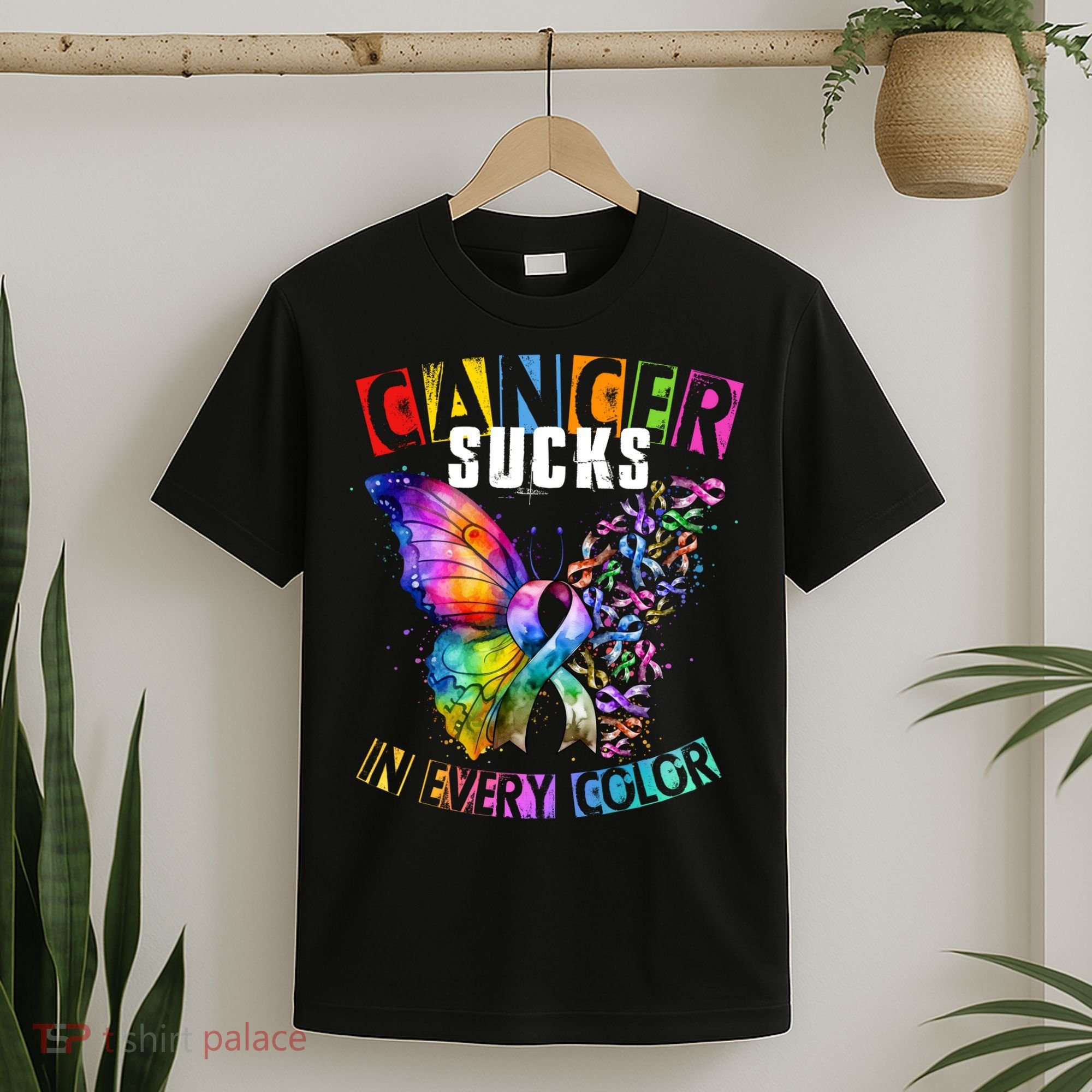 Cancer Sucks In Every Color Buttefly Robbins T-Shirt