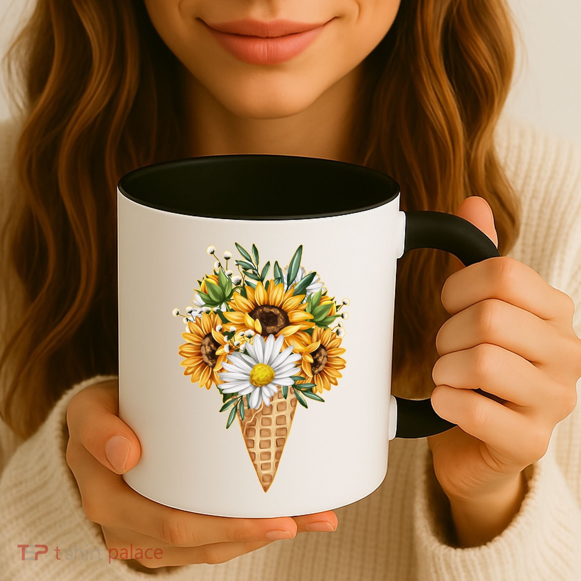 Cute Sunflowers In Ice Cream Cone Coffee Mug