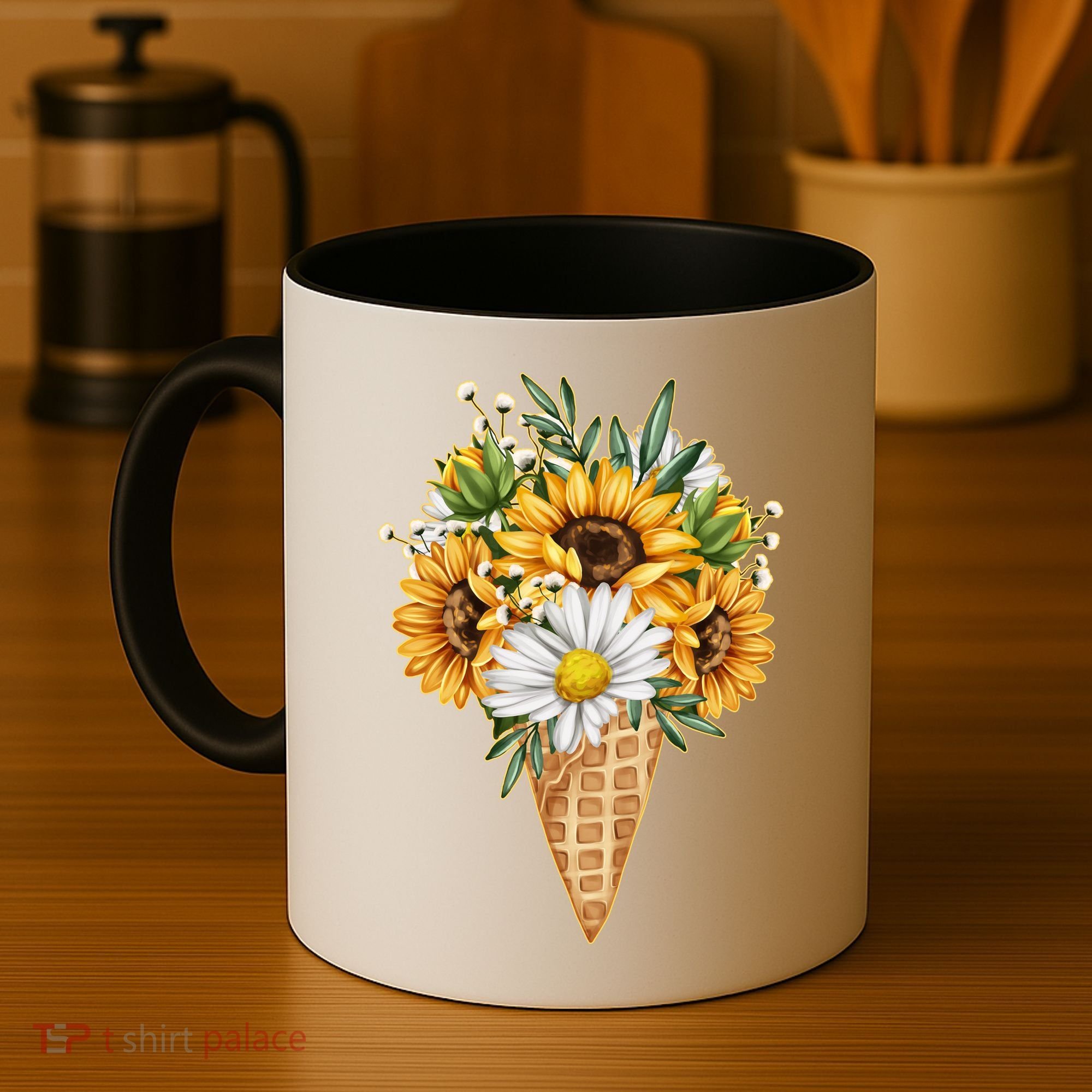 Cute Sunflowers In Ice Cream Cone Coffee Mug