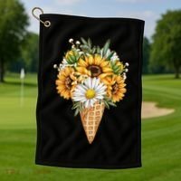 Cute Sunflowers In Ice Cream Cone Golf Towel thumb 1