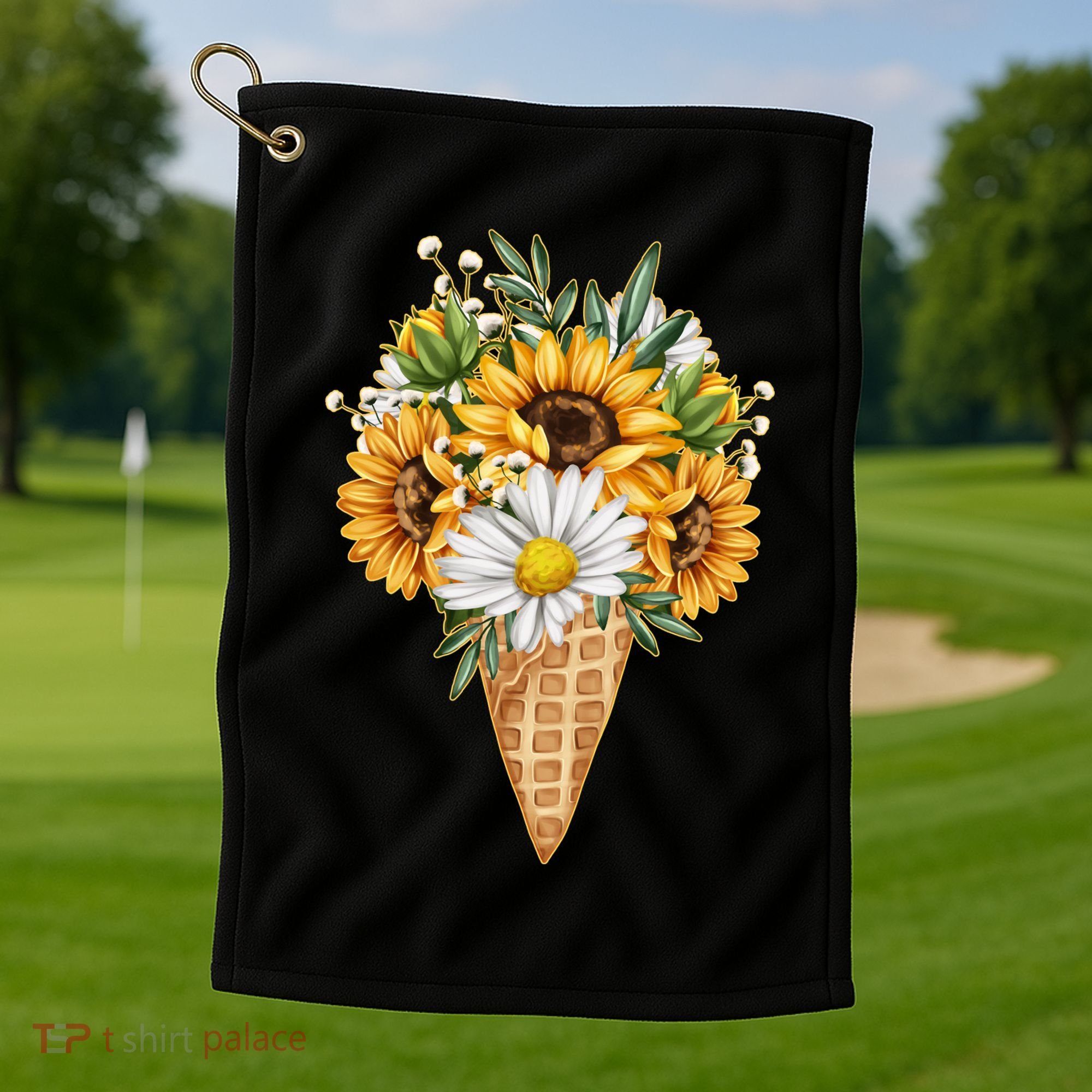Cute Sunflowers In Ice Cream Cone Golf Towel