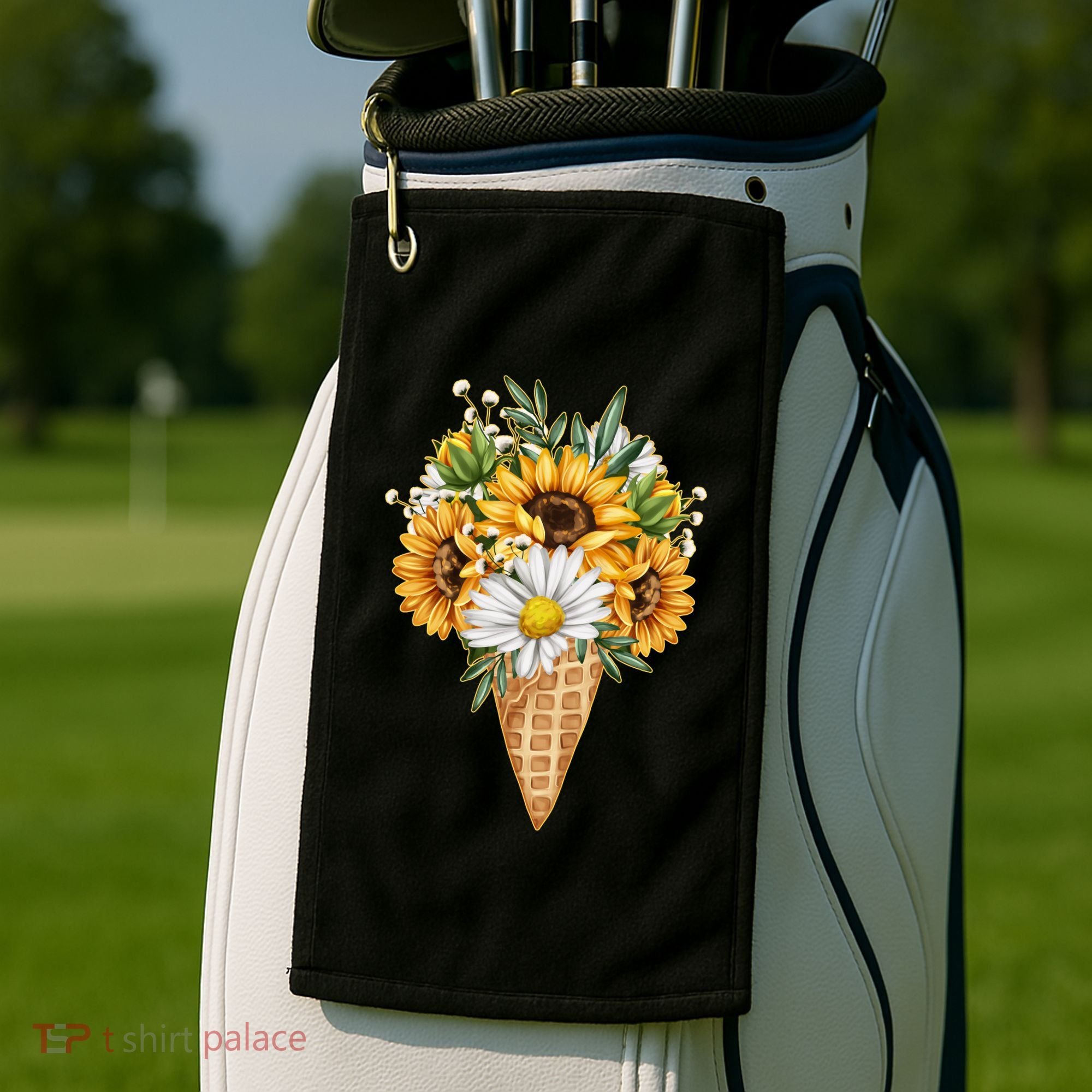 Cute Sunflowers In Ice Cream Cone Golf Towel