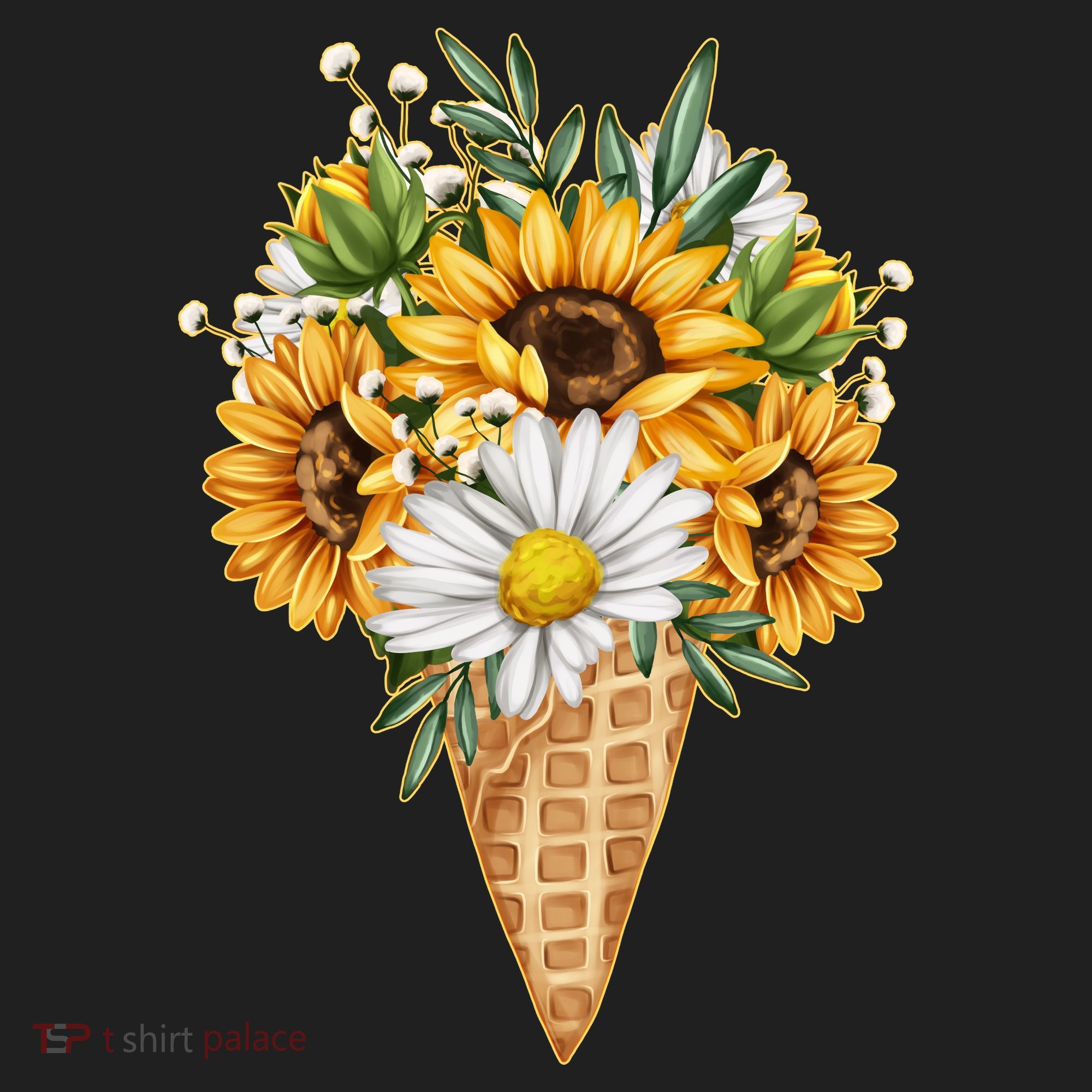 Cute Sunflowers In Ice Cream Cone Golf Towel