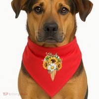 Cute Sunflowers In Ice Cream Cone USA-Made Doggie Bandana thumb 1