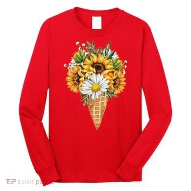 Cute Sunflowers In Ice Cream Cone Long Sleeve Shirt
