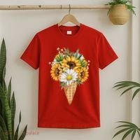 Cute Sunflowers In Ice Cream Cone T-Shirt thumb 2