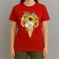 Cute Sunflowers In Ice Cream Cone T-Shirt thumb 4