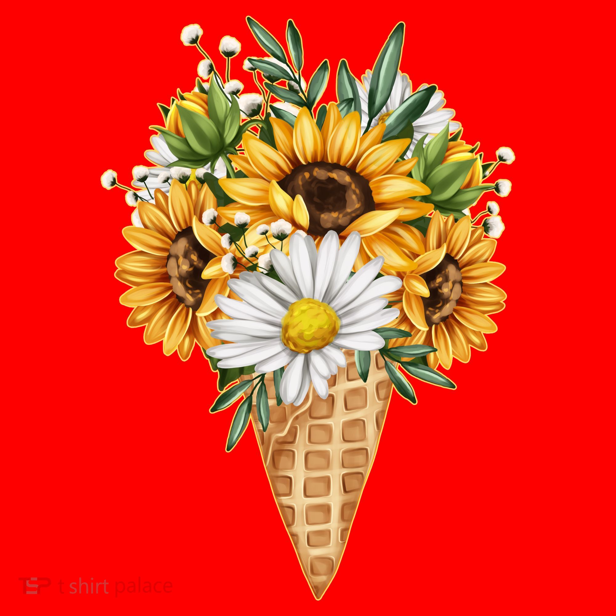 Cute Sunflowers In Ice Cream Cone Button