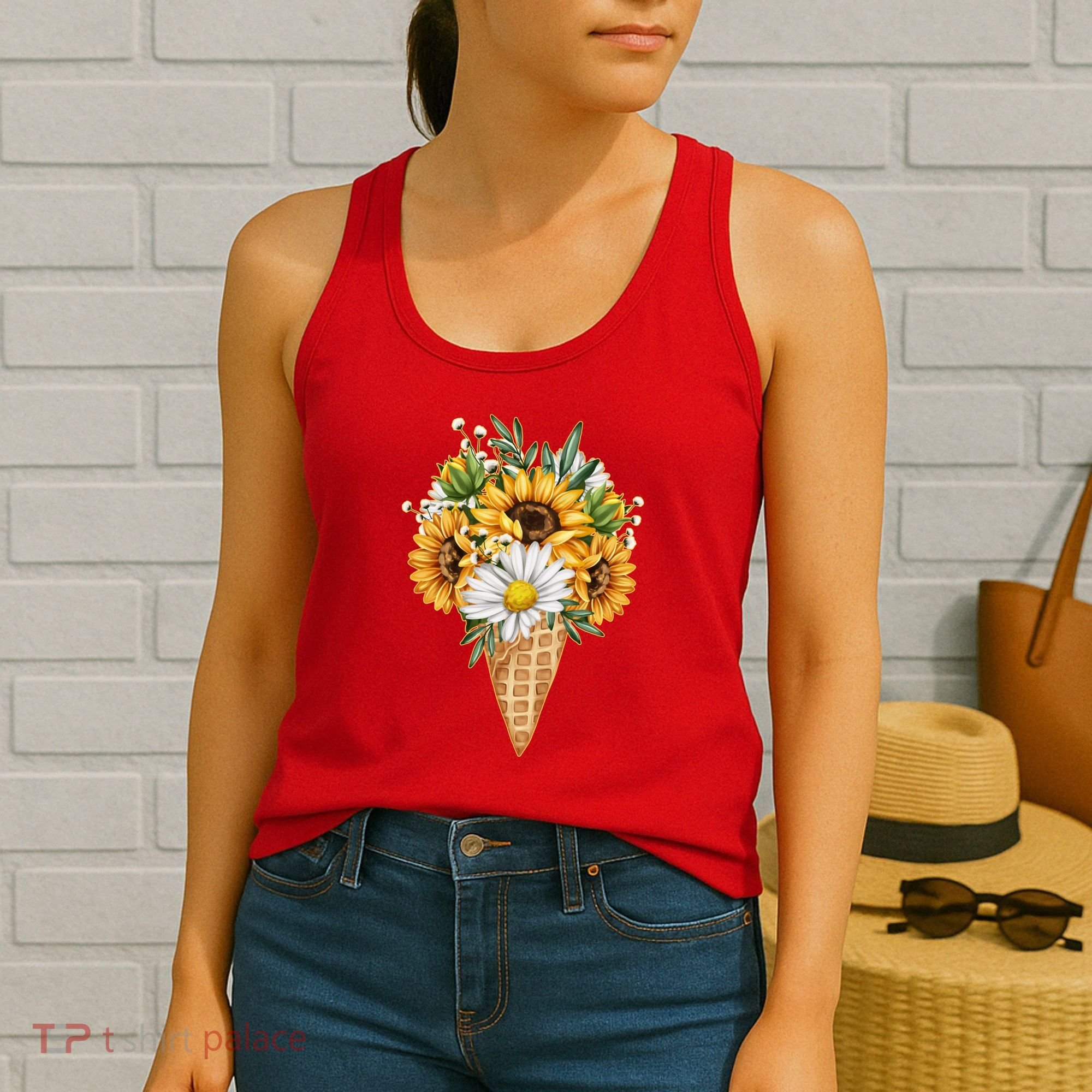 Cute Sunflowers In Ice Cream Cone Women's Tank Top