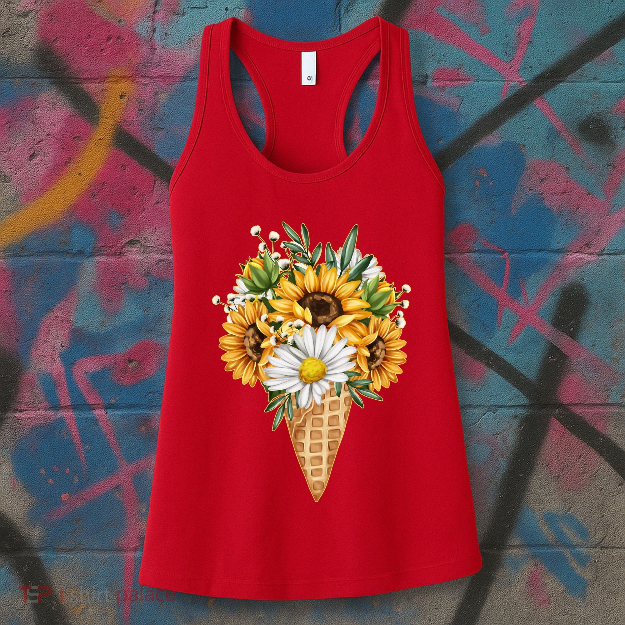 Cute Sunflowers In Ice Cream Cone Women's Tank Top