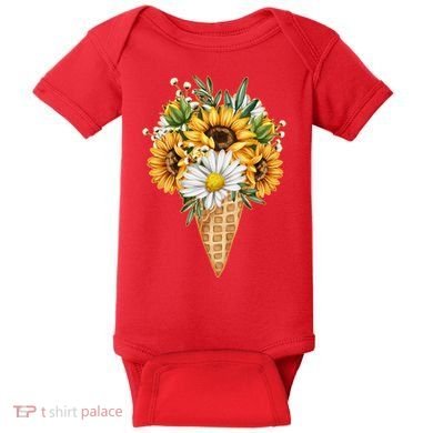 Cute Sunflowers In Ice Cream Cone Baby Bodysuit