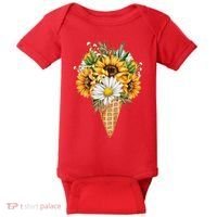 Cute Sunflowers In Ice Cream Cone Baby Bodysuit thumb 0