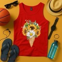 Cute Sunflowers In Ice Cream Cone Tank Top thumb 4