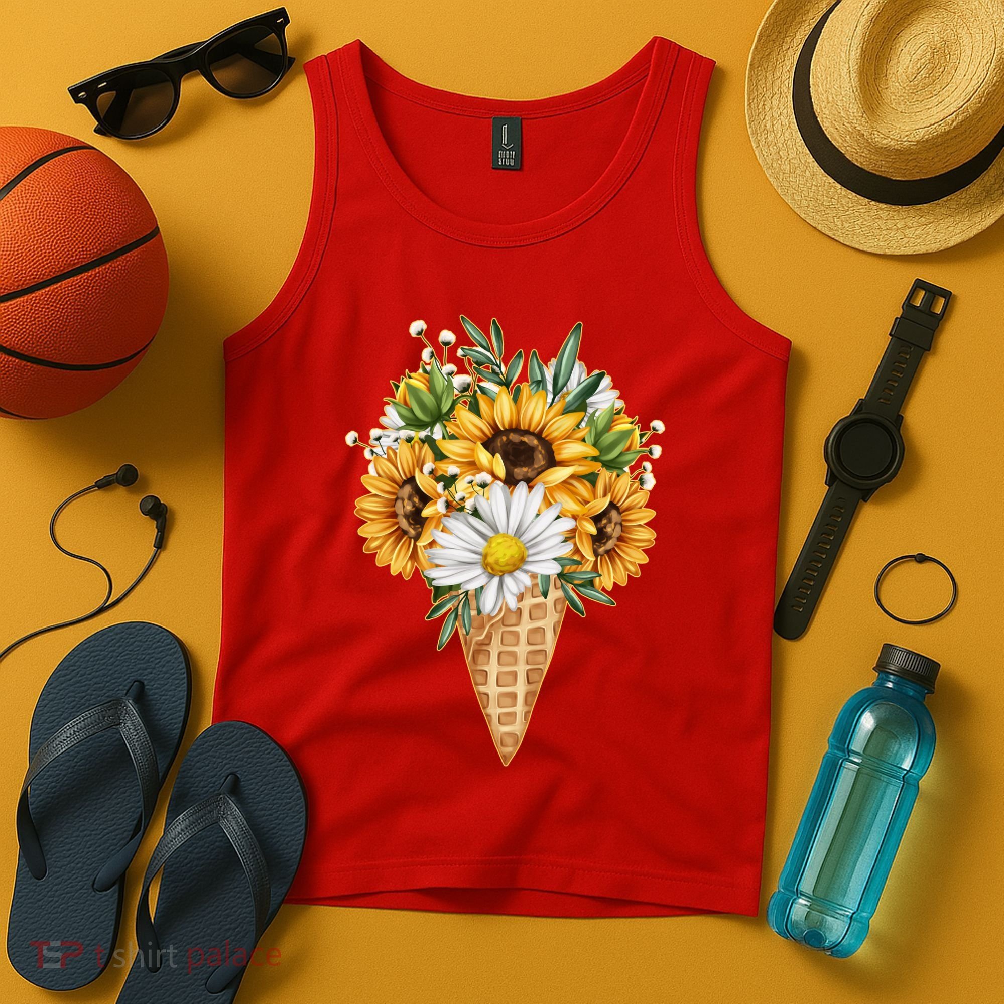 Cute Sunflowers In Ice Cream Cone Tank Top