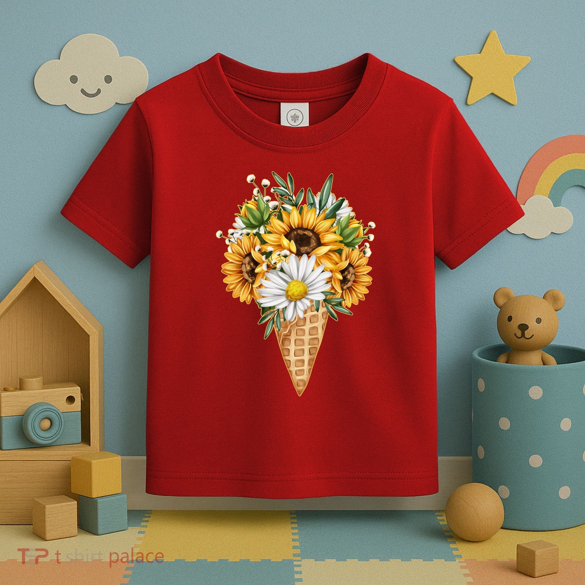 Cute Sunflowers In Ice Cream Cone Toddler T-Shirt