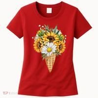 Cute Sunflowers In Ice Cream Cone Women's T-Shirt thumb 0