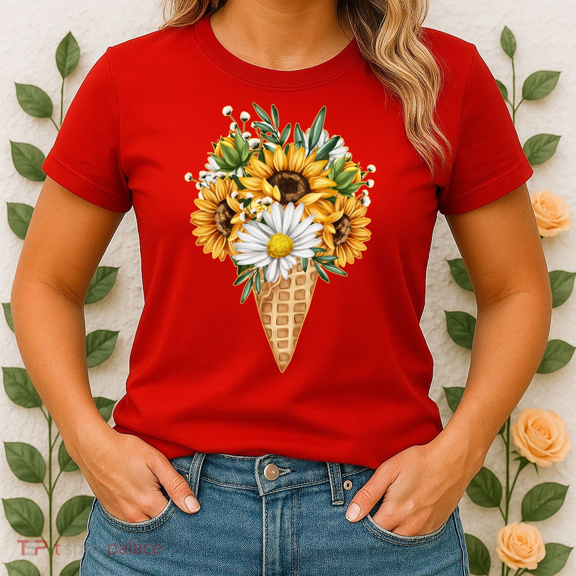 Cute Sunflowers In Ice Cream Cone Women's T-Shirt