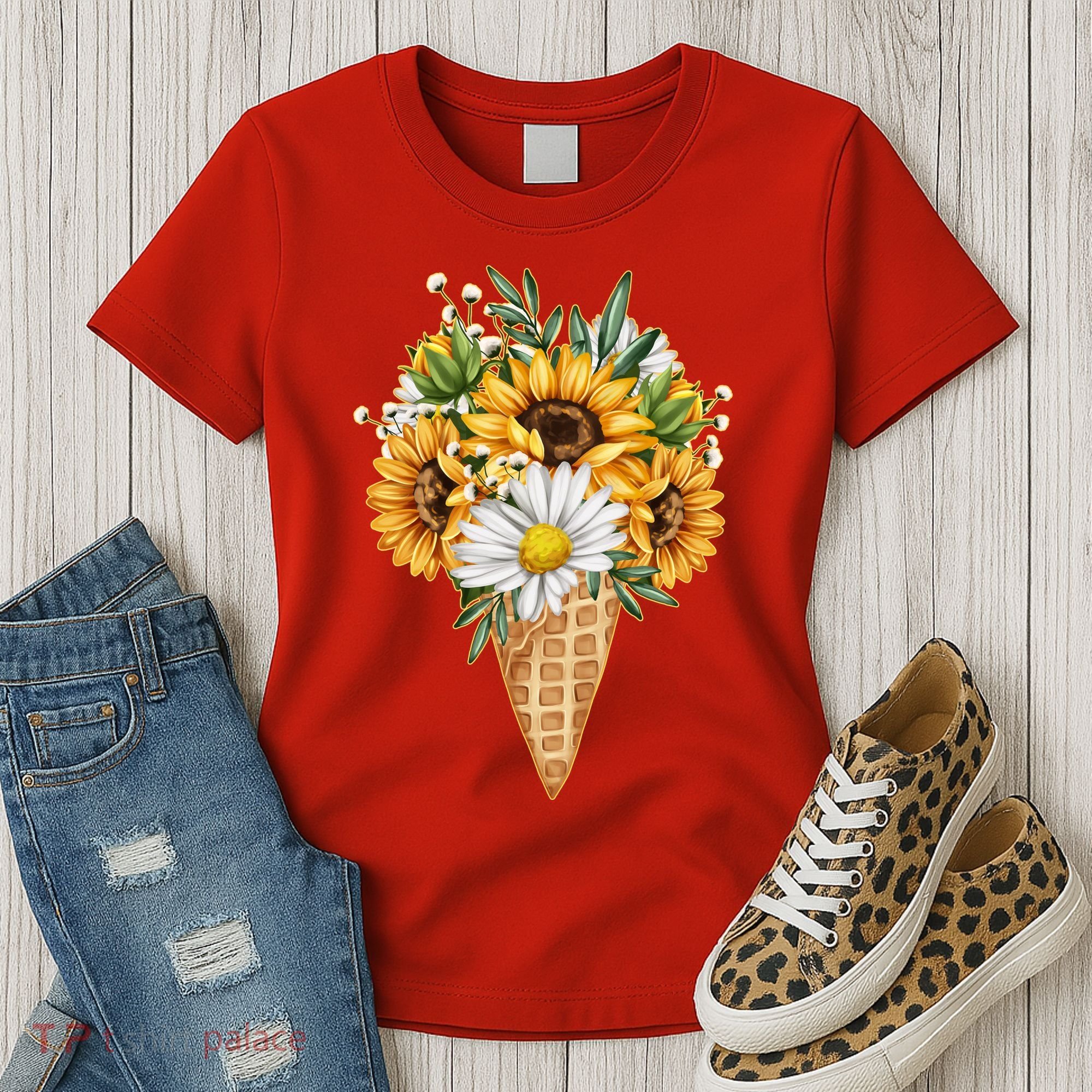 Cute Sunflowers In Ice Cream Cone Women's T-Shirt