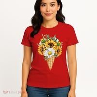 Cute Sunflowers In Ice Cream Cone Women's T-Shirt thumb 4