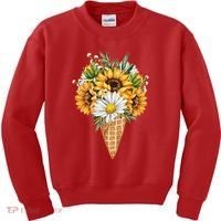 Cute Sunflowers In Ice Cream Cone Kids Sweatshirt thumb 0