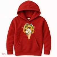 Cute Sunflowers In Ice Cream Cone Kids Hoodie thumb 0