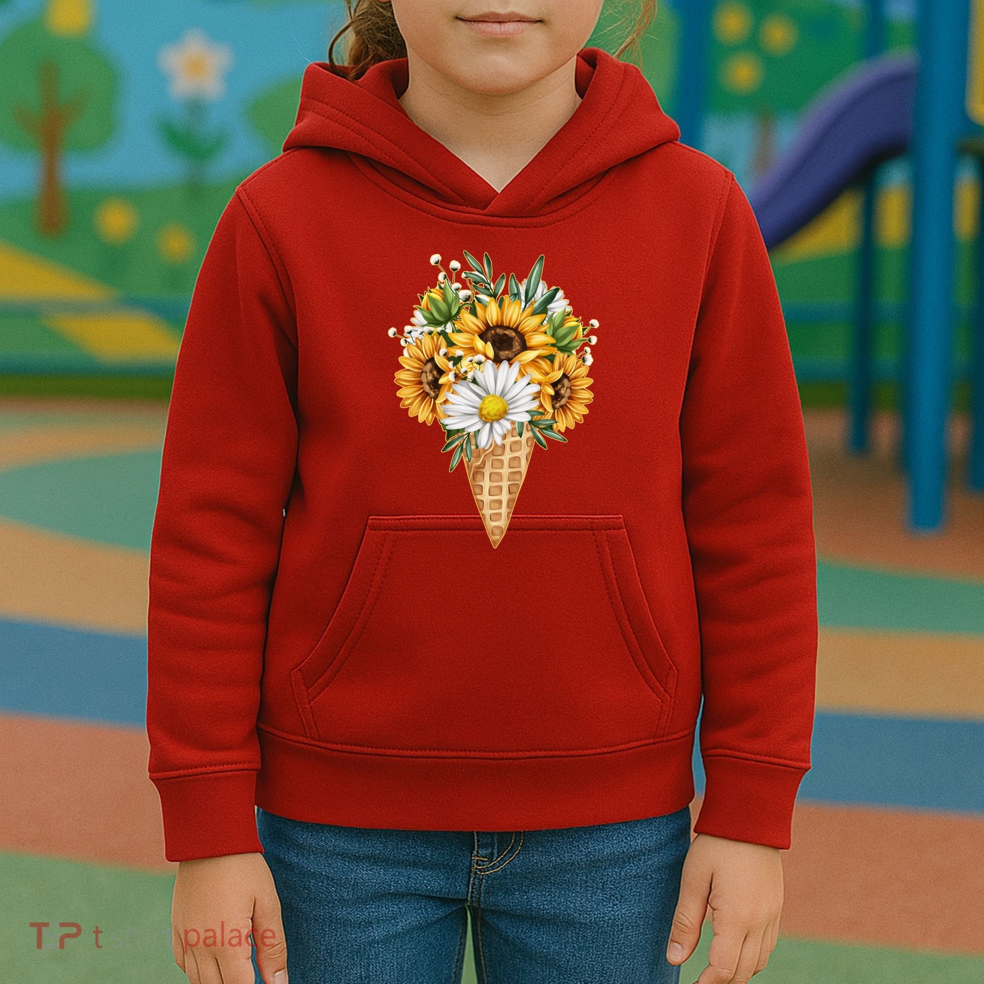 Cute Sunflowers In Ice Cream Cone Kids Hoodie