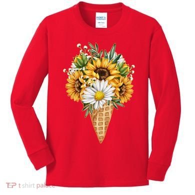 Cute Sunflowers In Ice Cream Cone Kids Long Sleeve Shirt