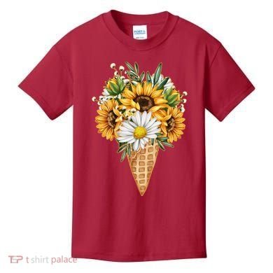 Cute Sunflowers In Ice Cream Cone Kids T-Shirt
