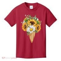 Cute Sunflowers In Ice Cream Cone Kids T-Shirt thumb 0